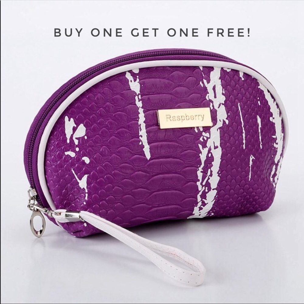 Purple Crocodile Skin Grain Cosmetic Bag